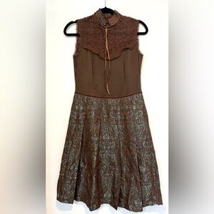 Moiselle Luxury Mulberry Silk Lace & Brocade Midi Dress - Sz 4